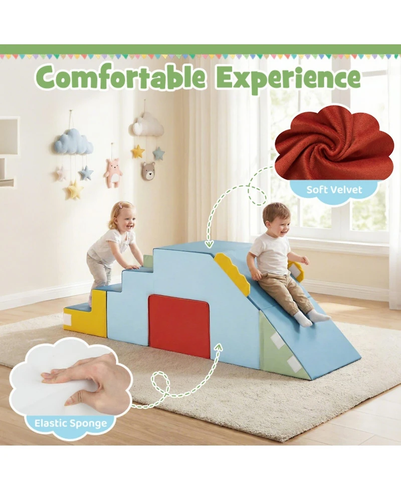 Sugift Convertible Soft Foam Blocks with Velvet Covers Table and Chair Set, 3-in-1, Ages 3-6