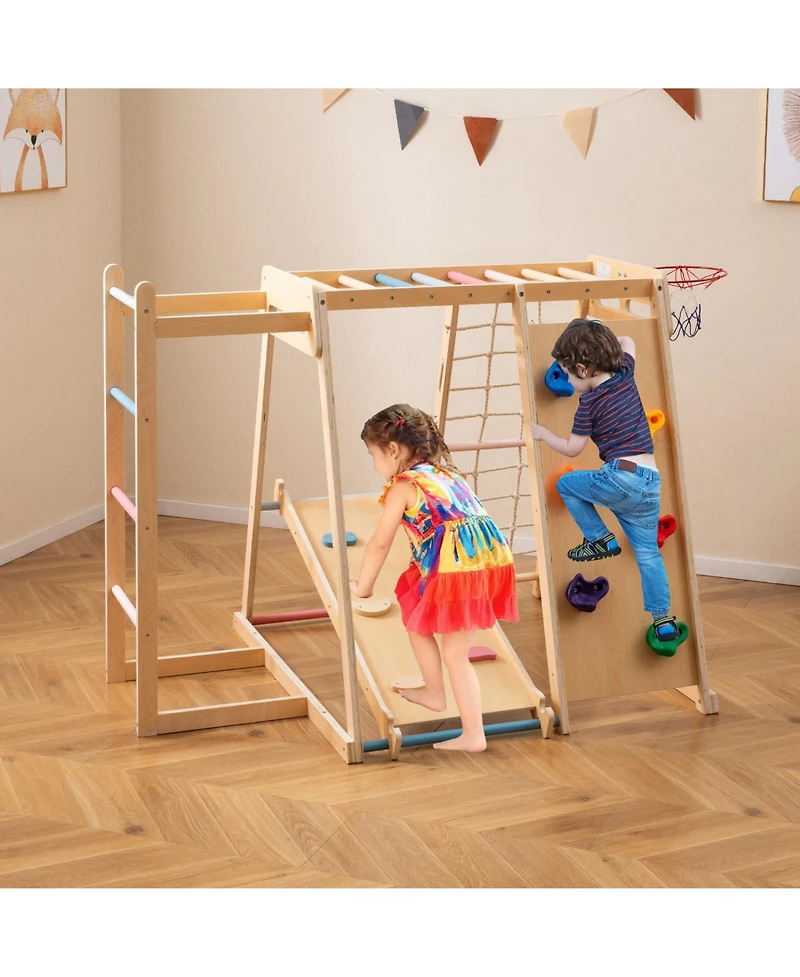 Sugift Kids 6-in-1 Indoor Jungle Gym Playground Builds Balance & Coordination, Ages 3-14