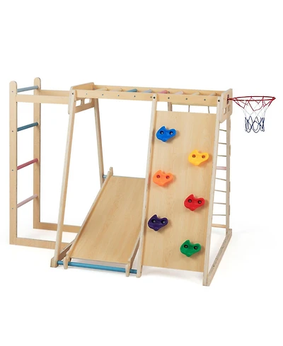 Sugift Kids 6-in-1 Indoor Jungle Gym Playground Builds Balance & Coordination, Ages 3-14