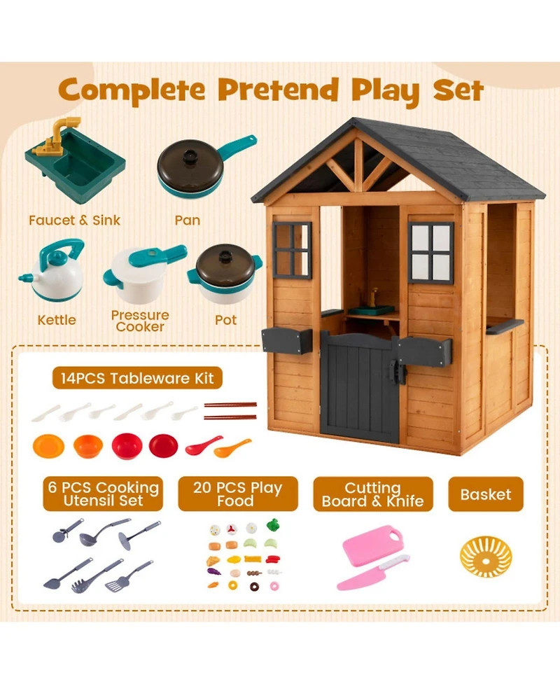 Hongge Spruce Wood Kids Outdoor Playhouse with Play Sink Tabletop
