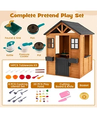 Hongge Spruce Wood Kids Outdoor Playhouse with Play Sink Tabletop
