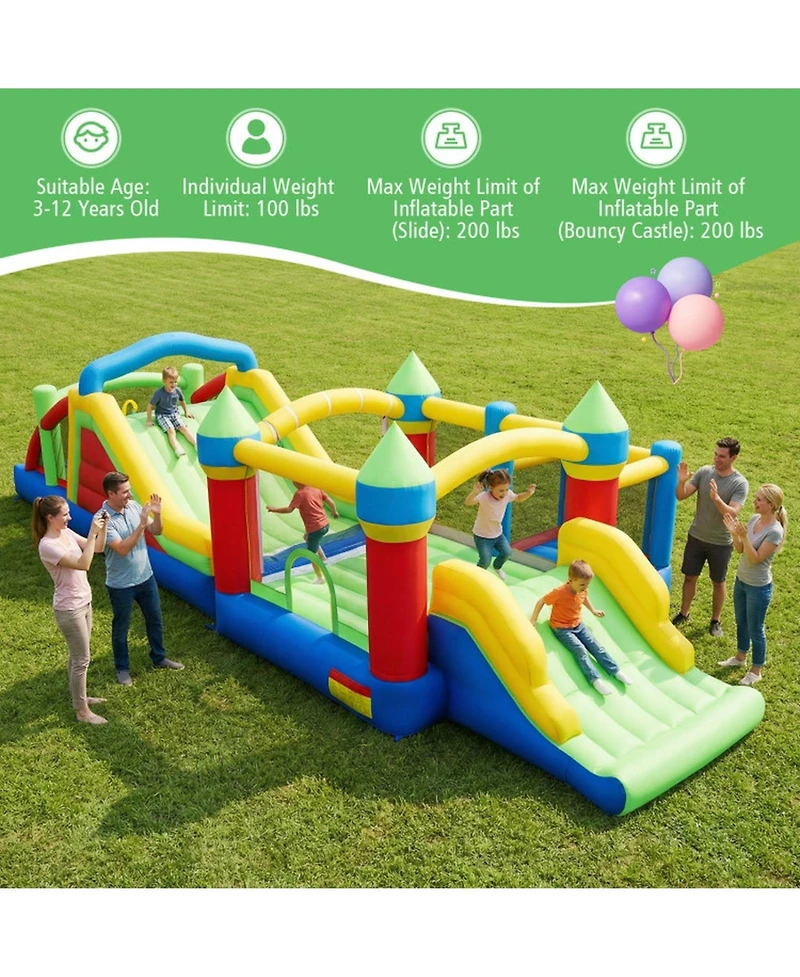 Hongge Inflatable Obstacle Course Bounce House with Dual Slides and Tunnels, For 4 Players, Ages 3-10
