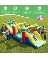 Hongge Inflatable Obstacle Course Bounce House with Dual Slides and Tunnels, For 4 Players, Ages 3-10