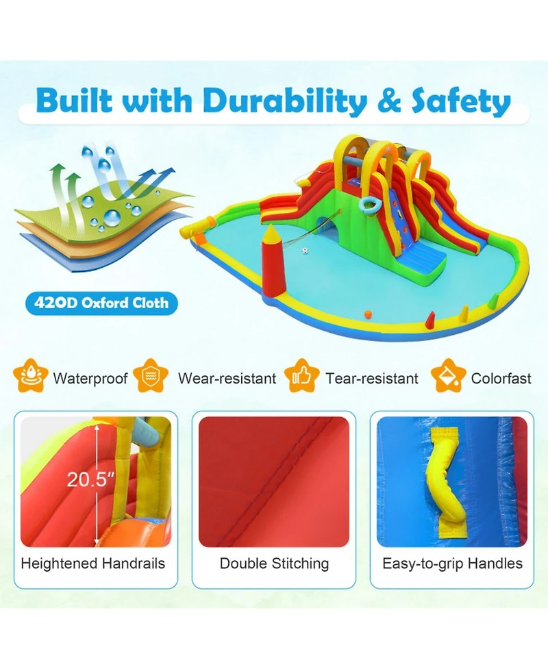 Hongge 8-in-1 Giant Inflatable Bounce House with 2 Long Slides, 420D Oxford Cloth, Up to 200 lbs, Ages 3-12