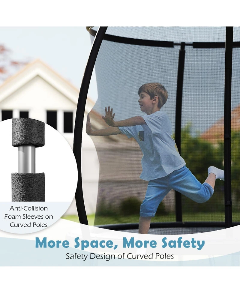 Hongge 8 ft Galvanized Steel Safety Enclosure Net Trampoline with Ladder, 880 lb Capacity, Ages 3+