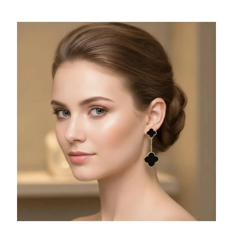 Rivka Friedman 18K Gold Plated Onyx Flower Double Drop Earrings