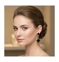 Rivka Friedman 18K Gold Plated Onyx Flower Double Drop Earrings