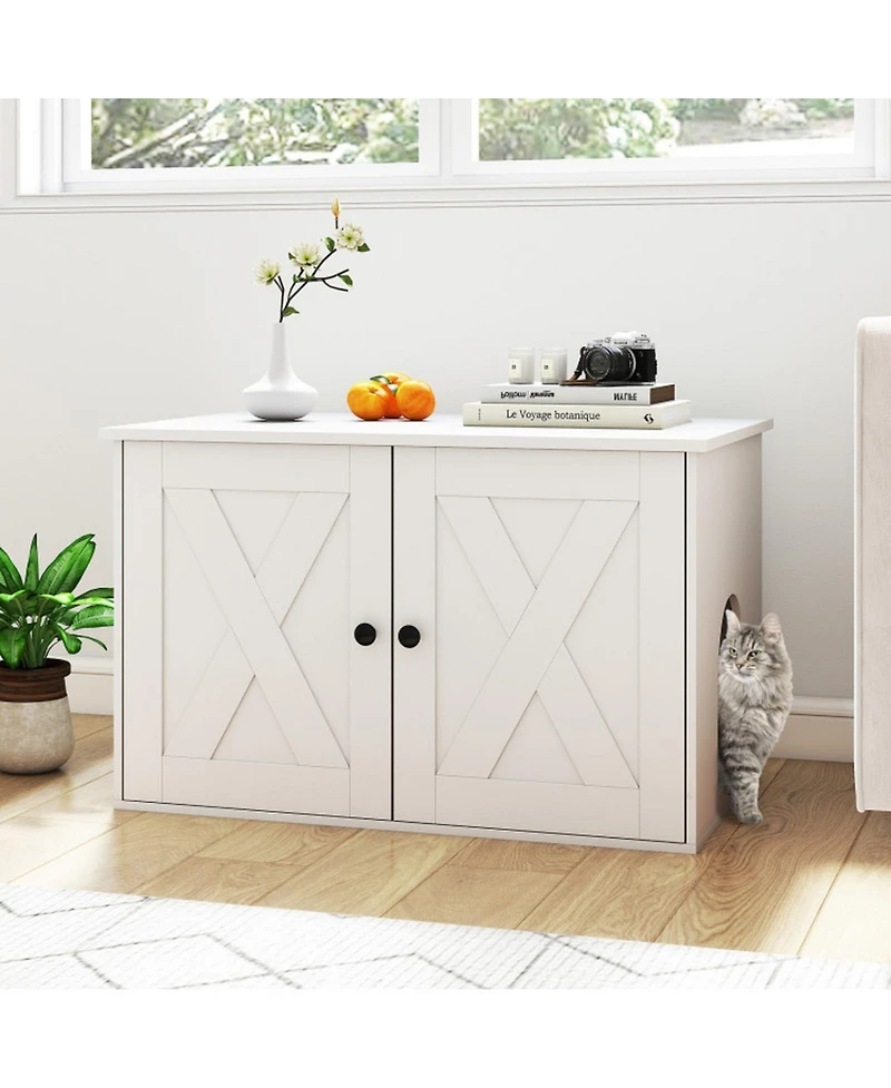 Hongge Hidden Cat Litter Box Enclosure Coffee Table with Divider
