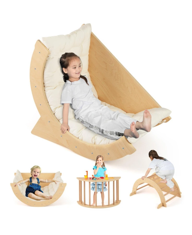 Hongge Ages 1+ Montessori Wooden Climbing Arch with Padded Cushion