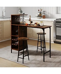 Sugift 3-Piece Bar Table and Chairs Set with 6-Bottle Wine Rack