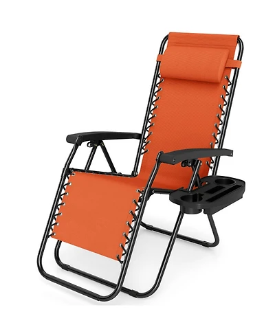 Sugift Portable Zero Gravity Chair with Cup Holder Tray and 160degree(s) Adjustable Backrest