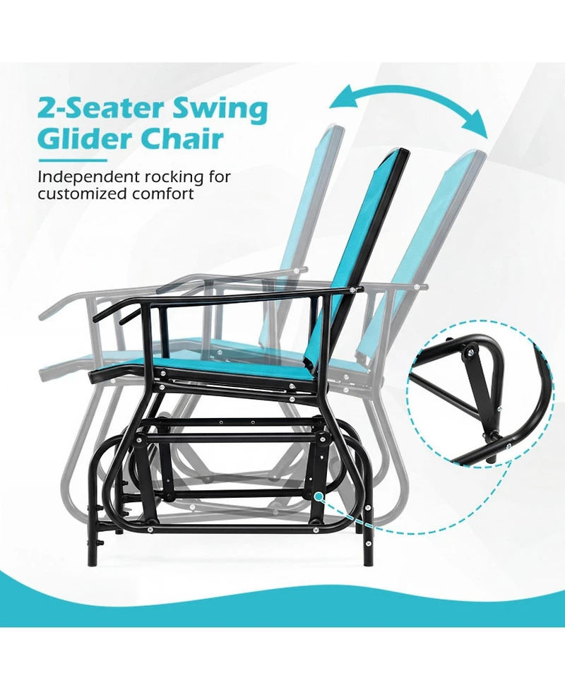 Sugift 2-Seater Outdoor Glider Bench with 2-Tier Center Table
