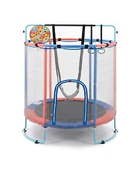Sugift 55" Kids Trampoline with Adjustable Gymnastics Bar, Basketball Hoop and Swing, Ages 3+