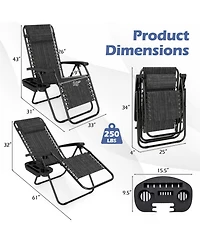 Sugift Set of 2 Portable Zero Gravity Chairs with Cup Holder Trays and Backrest
