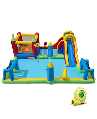 Sugift 9-in-1 Inflatable Water Slide Bounce House (197" x 161" x 75"), Accommodates 2 Kids, Ages 3-12