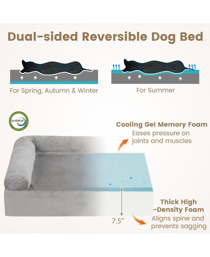 Sugift Cooling Gel Memory Foam Dog Bed for Medium Dogs with Washable Cover