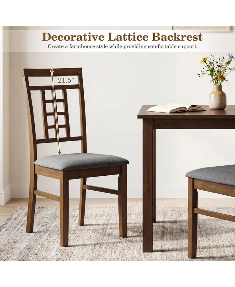 Sugift Set of 4 Rubber Wood Dining Chairs with Lattice Back Cushioned Seats