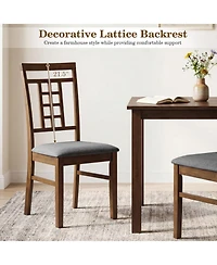 Sugift Set of 4 Rubber Wood Dining Chairs with Lattice Back Cushioned Seats