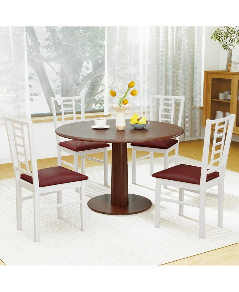 Sugift Pu Leather Upholstered Rubber Wood Dining Chairs Set of 4