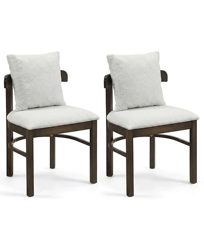 Sugift Set of 2 Fabric Upholstered Wood Dining Chairs with Removable Pillow