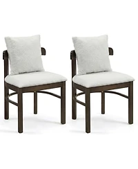 Sugift Set of 2 Fabric Upholstered Wood Dining Chairs with Removable Pillow
