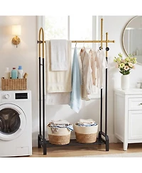 Hongge Freestanding Double Rod Garment Rack with Bottom Shoe Shelf