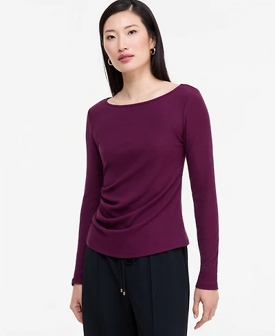 I.n.c. International Concepts Women's Long Sleeve Rib-Knit Boat Neck Top, Macy's Exclusive