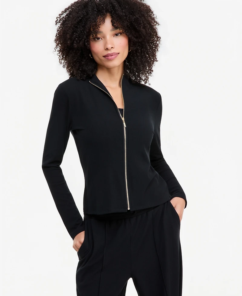 I.n.c. International Concepts Women's Long-Sleeve Mock-Neck Rib Knit Zip Up, Macy's Exclusive