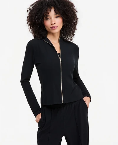 I.n.c. International Concepts Women's Long-Sleeve Mock-Neck Rib Knit Zip Up, Macy's Exclusive