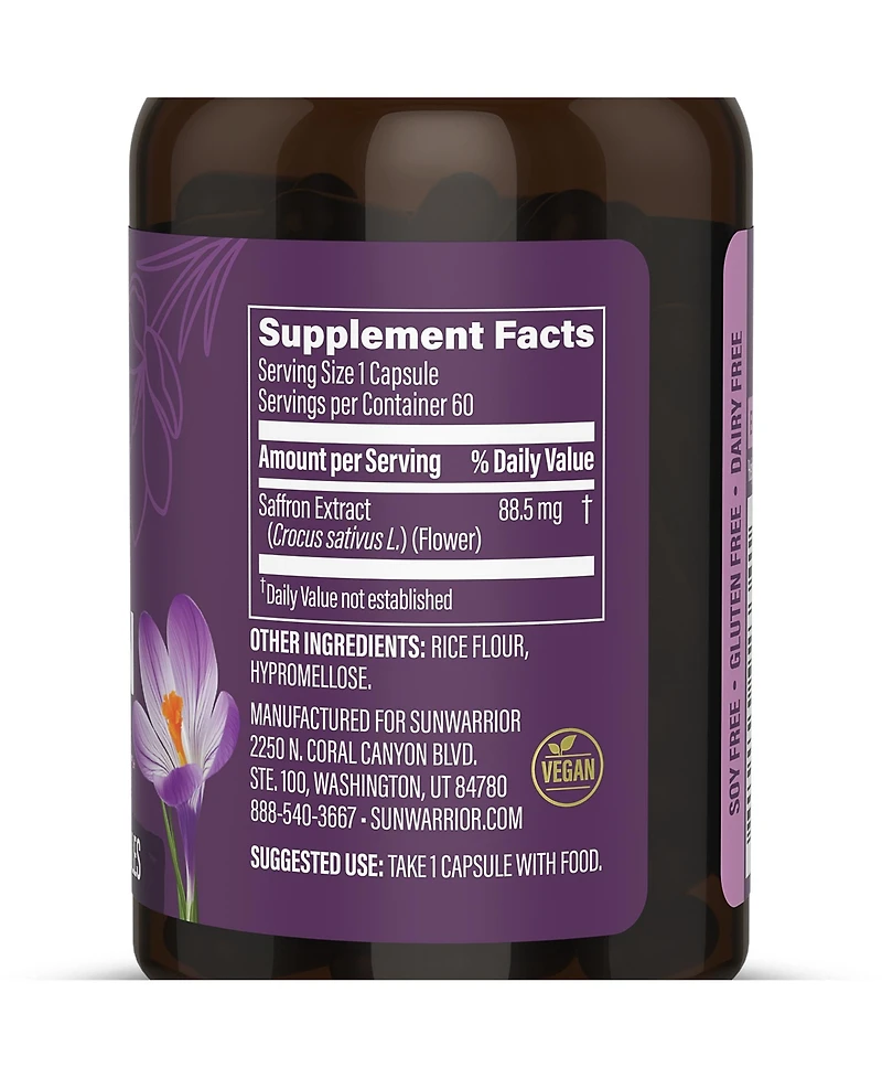 Sunwarrior Saffron Extract Capsules, Mood and Cognitive Support, , 60 Capsules