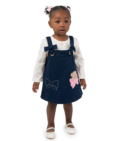 Rare Editions Baby Girls' Navy Double Knit Jumper and Long-Sleeve Bodysuit, 2-Piece Set