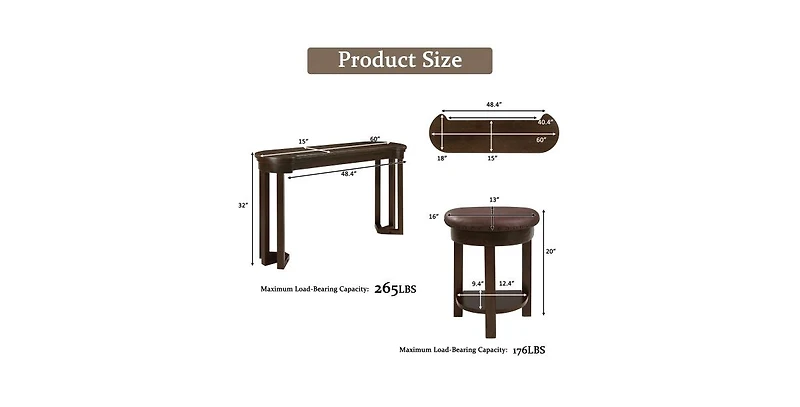 Flynama 4-Piece Solid Wood Bar Table Set with 3 Pu Stools, Counter-Height Breakfast Set