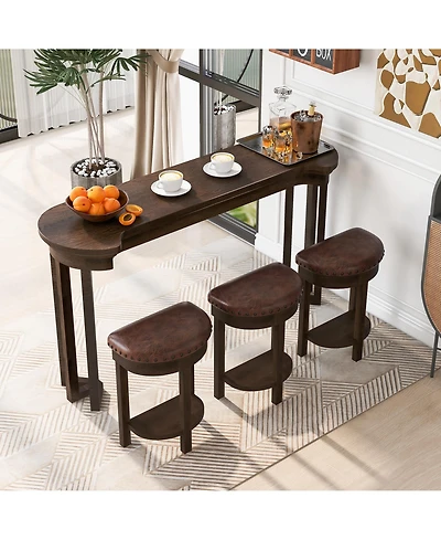 Flynama 4-Piece Solid Wood Bar Table Set with 3 Pu Stools, Counter-Height Breakfast Set