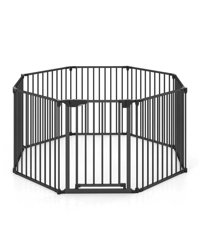 Sugift 8-Panel Extra Wide Baby Gate Adjustable Pet Safety Fence With Auto-Close Door