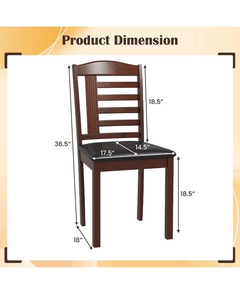 Sugift Set of 2 Wood Kitchen Chairs with Faux Leather Upholstered Seats