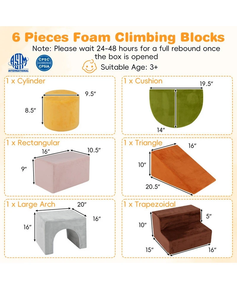 Sugift 6-Piece Foam Climbing Blocks Set