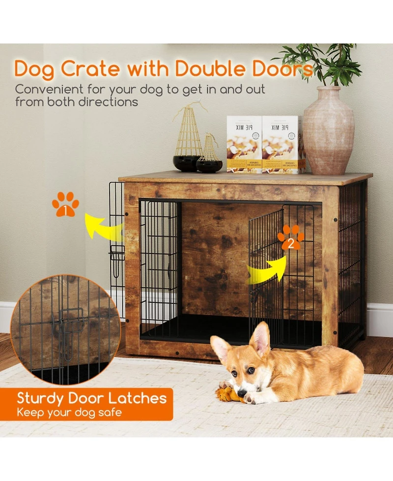 Hongge 33 in Cushioned Dog Crate Furniture Doubling as an End Table