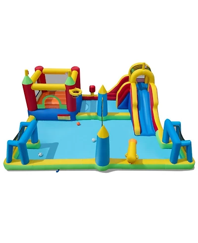 Hongge 9-in-1 Inflatable Water Slide Bounce House with Climbing Wall, 197" x 161" x 75", Ages 3-12