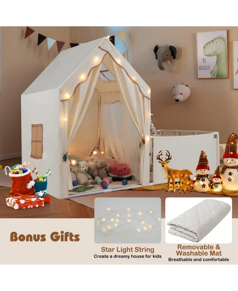 Hongge 2-in-1 3-Piece Play Tent and Playpen with Star String Lights, Ages 3+