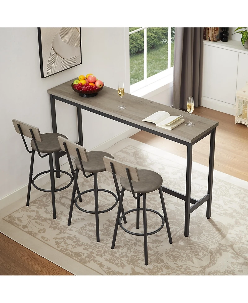 Clihome Long Bar Table Set with 3 Pu Upholstered Bar Stools, Modern Dining Bar Stools Set