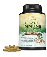 Sunergetic Immune Supplement with Vitamin C, Elderberry, Astragalus, Oregano, Ginger, Moringa and Garlic, 90 Tablets
