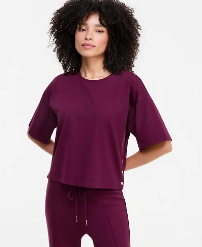 I.n.c. International Concepts Women's Short-Sleeve Side-Snap Lounge Top, Macy's Exclusive