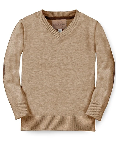Hope & Henry Little and Big Boys' 5- 7 Organic V-Neck Sweater with Elbow Patches