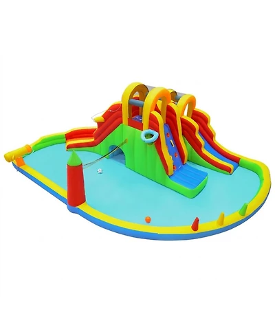 Hongge Giant 8-in-1 258.5"L x 184"W x 90.5"H Dual Long Slides Splash Pool Bounce House, Ages 3-12