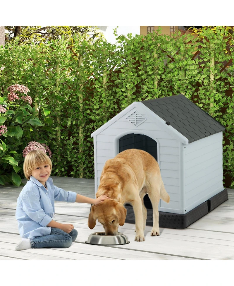 Sugift Waterproof Plastic Dog House with Elevated Floor for Small Dogs