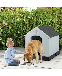 Sugift Waterproof Plastic Dog House with Elevated Floor for Small Dogs