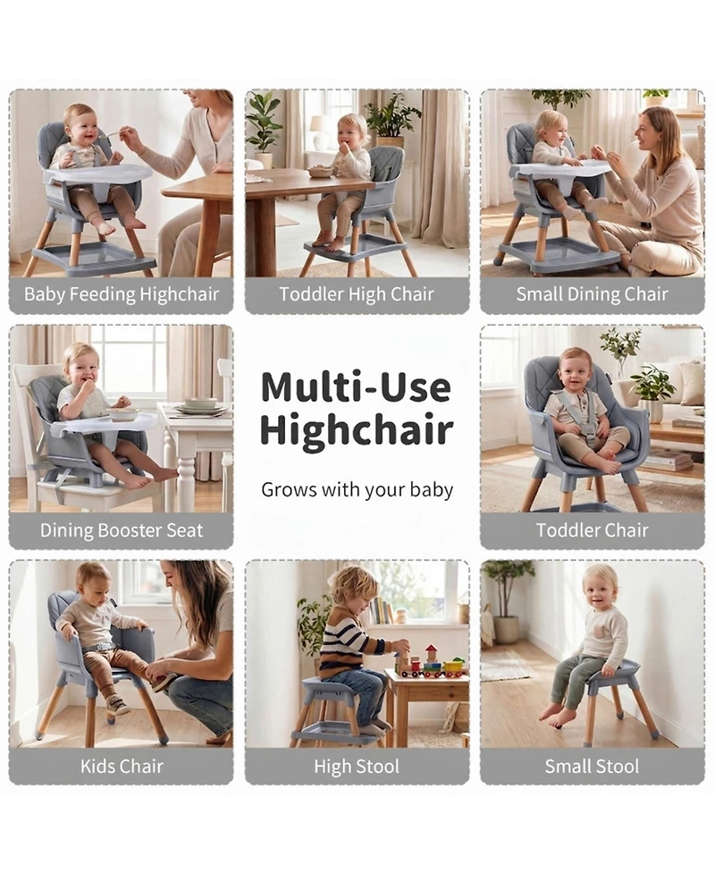 Sugift 9-in-1 Convertible High Chair for Babies and Toddlers with Seat Cushion
