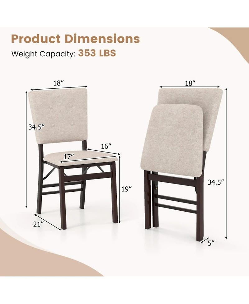 Sugift Set of 2 Foldable Armless Dining Chairs with Padded Seat and Tilt Backrest
