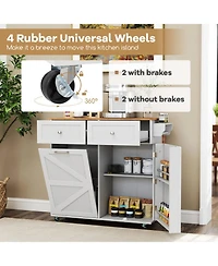 Sugift Rolling Kitchen Island with Trash Can Cabinet Drop-Leaf and Rubber Universal Wheels