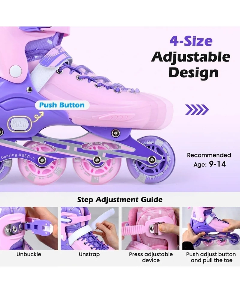 Hongge Light-Up Aluminum Adjustable Inline Skates, Ages 9-14